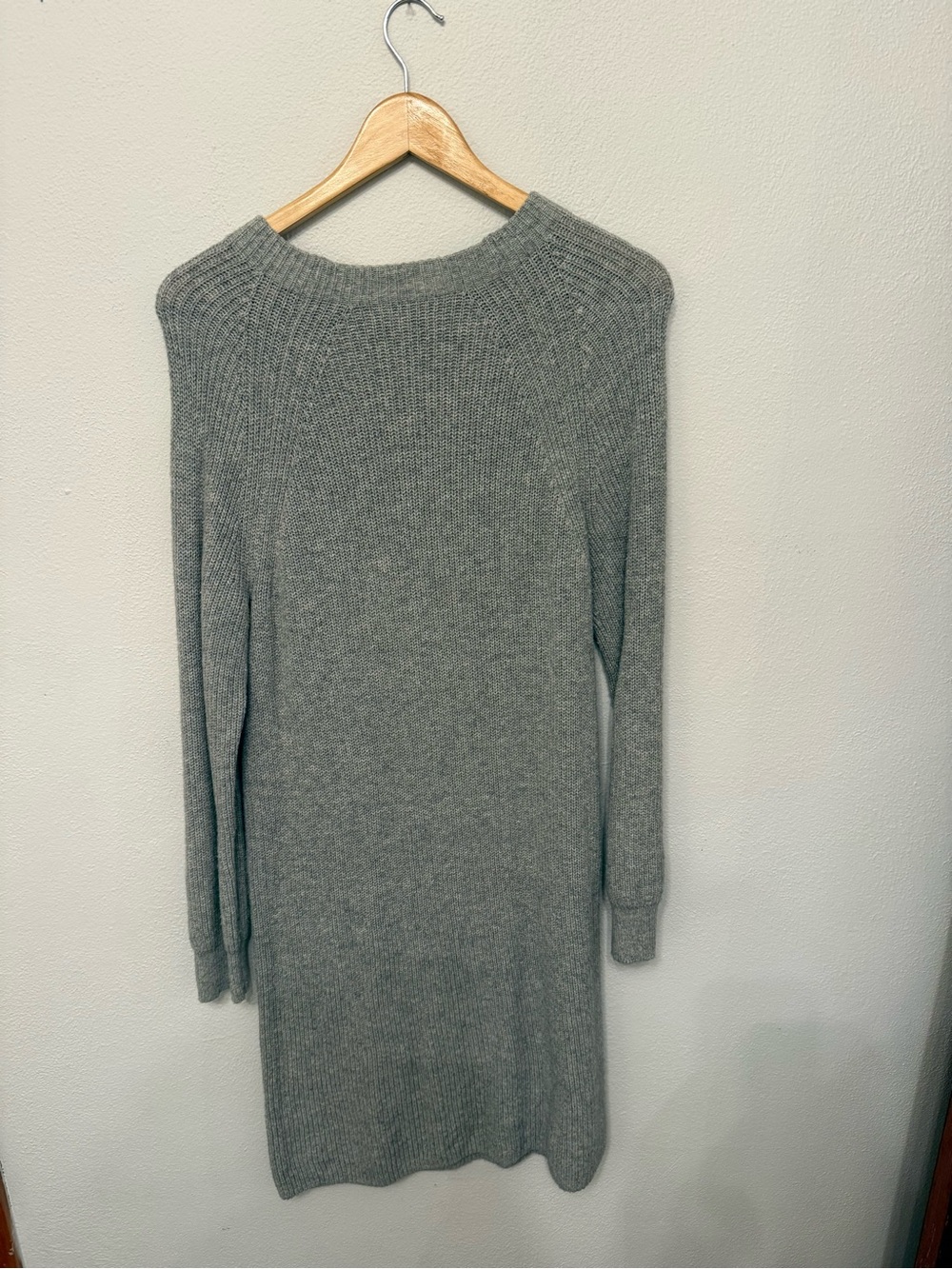 J. Crew Gray Knit Long-Sleeve Dress with Black Bow - Picture 2 of 3
